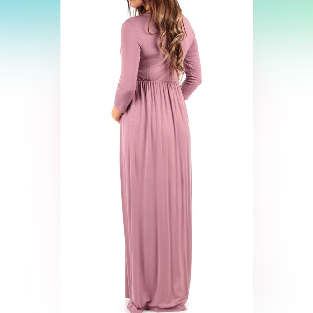 Pink Mother Bee Maternity V-Neck 3/4 Sleeve Ruched Waist Dress in size medium - Picture 5 of 7